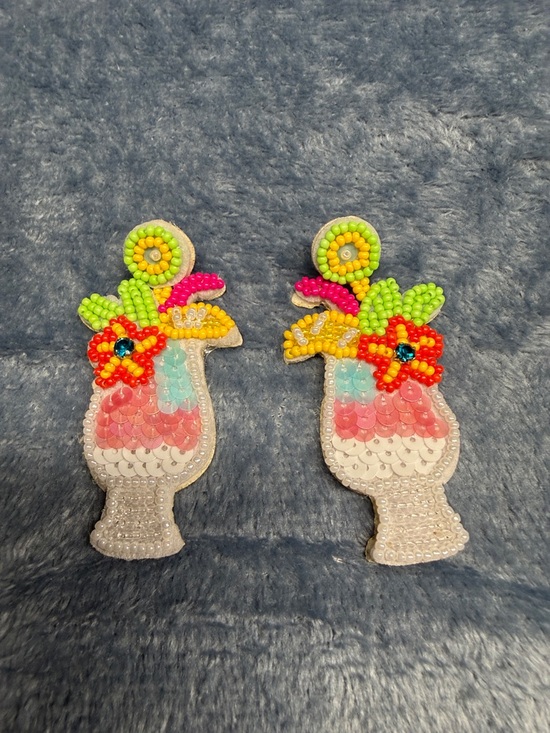Accessories - Beaded Tropical Cocktail Statement Earrings - Multi